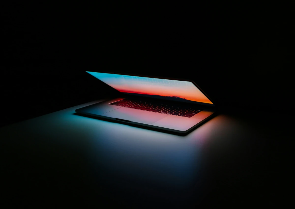 State-of-the-art laptop luminates a dark room